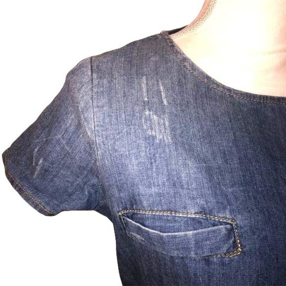 Dsquared2 Dress Size 38 Womens Distressed Denim Belt Snap Short Sleeve Blue - Picture 9 of 15